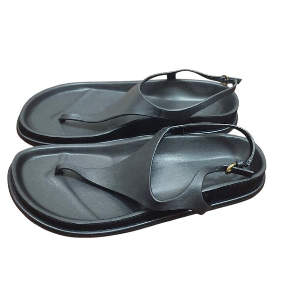 ZARA Women Black Minimalist Slingback Thong Sandals Size 36 Slip-On Flat Summer - Picture 7 of 11